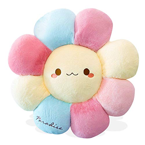 Aodafei Bunte Kissen Sonnen-Blume Bodenkissen Mädchen Blumenform Sitzpolster Plüsch Tatami Blumenförmiges Stuhl Kissen für Kinderzimmer Hause Sofa Dekoration,Φ90 cm,Pink Blau von Aodafei