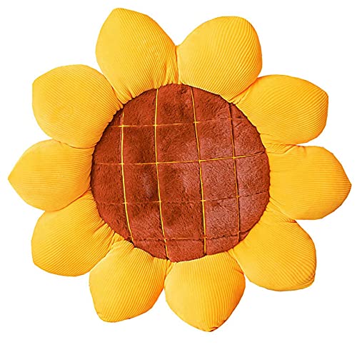 Aodafei Gelbe Sonnenblumen Kissen,Kissen Blumenform Sitzkissen Kinder,Sonnenblumen Boden Kissen Plüsch,Sonnen Kissen Blumenform Rund Für Kinderzimmer Sitzkissen Stuhl,Φ40 cm von Aodafei