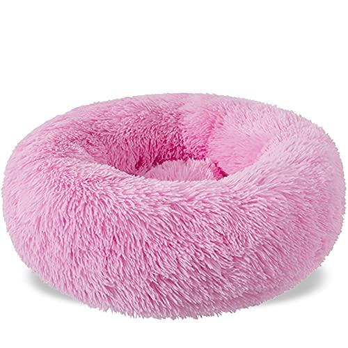 Aodafei Haustierbett Hund & Katze Kissen Bett Körbchen Hundebett Hundekissen Hundekörbchen Katzenbett Katzenkissen Rund Donut Herausnehmbaren Waschbar,Rosa,60 cm von Aodafei