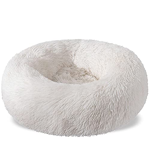 Aodafei Haustierbett Hund & Katze Kissen Bett Körbchen Hundebett Hundekissen Hundekörbchen Katzenbett Katzenkissen Rund Donut Herausnehmbaren Waschbar,Weiß,80 cm von Aodafei