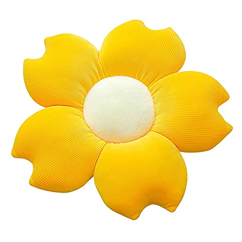 Aodafei Kissen Blumenform,Flauschige Weiche Blumen Kissen Form Sitzkissen Kinder,Kawaii Kissen Blumen Bodenkissen Sofa Kissen,Gelb Kirschblüten Form Plüsch Blume Kissen,Φ50 cm von Aodafei