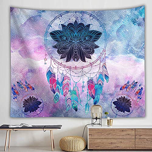 Wandteppich Traumfänger Bunt Federn,Wandtuch Mandala Wanddeko Schlafzimmer Deko Boho Style Tapestry,Makramee Wandbehang Psychedelic Wand Tuch,150x100 cm von Aodafei