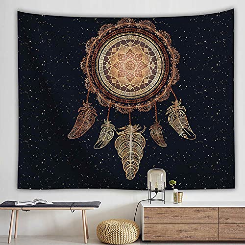 Wandteppich Traumfänger Dunkles Gold Federn,Wandtuch Mandala Wanddeko Schlafzimmer Deko Boho Style Tapestry,Makramee Wandbehang Psychedelic Wand Tuch,150x100 cm Wandteppich Traumfänger Dunkles Gold Federn,Wandtuch Mandala Wanddeko Schlafzimmer Deko Boho Style Tapestry,Makramee Wandbehang Psychedelic Wand Tuch,150x100 cm von Aodafei