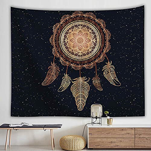 Wandteppich Traumfänger Dunkles Gold Federn,Wandtuch Mandala Wanddeko Schlafzimmer Deko Boho Style Tapestry,Makramee Wandbehang Psychedelic Wand Tuch,150x100 cm von Aodafei