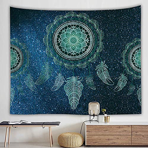 Wandteppich Traumfänger Grün Federn,Wandtuch Mandala Wanddeko Schlafzimmer Deko Boho Style Tapestry,Makramee Wandbehang Psychedelic Wand Tuch,150x130 cm von Aodafei