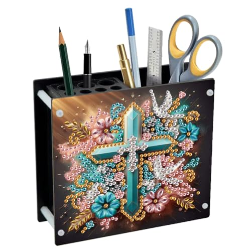 Aodejoy Büro Schreibtisch Organizer-Diamond Painting Stiftehalter Bleistifthalter Stifte Organizer Stiftebox Stifteköcher Desktop-Schreibtisch-Zubehör Bürobedarf Geschenke zur Abschlusszeit-Kreuz von Aodejoy