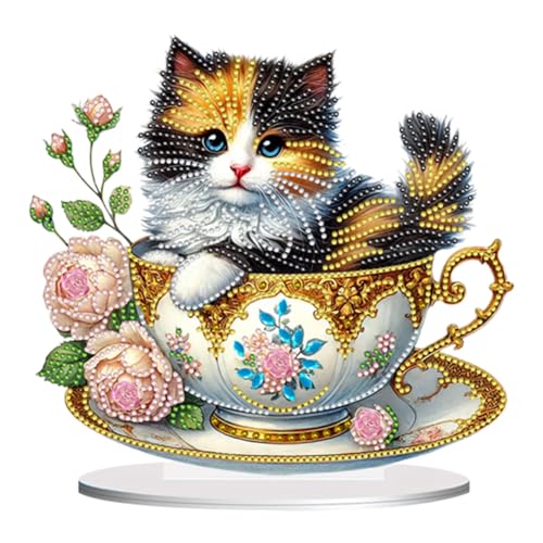 Aodejoy DIY 5D Diamond Painting Teetasse Katze Aufsteller, Diamant Malerei Tischdeko Kunst Set,Doppelseitig Diamantmalerei Tischplatte für AnfäNger Hausgeschenk Familie Deko Geschenk-#2 von Aodejoy