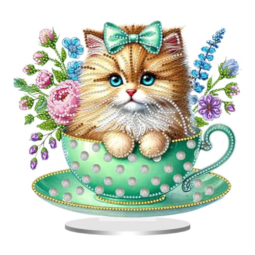 Aodejoy DIY 5D Diamond Painting Teetasse Katze Aufsteller, Diamant Malerei Tischdeko Kunst Set,Doppelseitig Diamantmalerei Tischplatte für AnfäNger Hausgeschenk Familie Deko Geschenk-#5 von Aodejoy