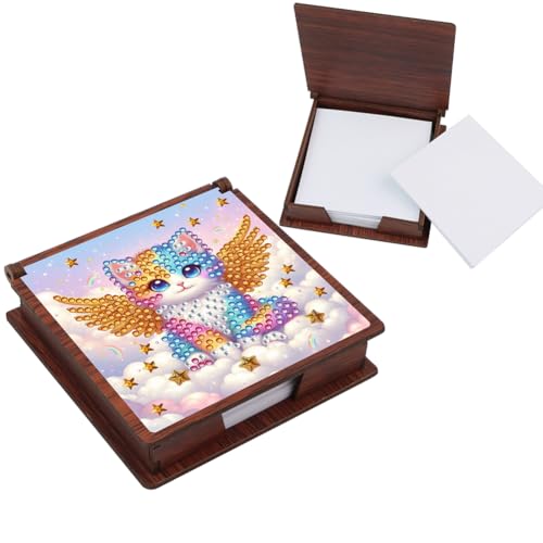 Aodejoy Diamond Painting Notizzettel Box,Zettelbox,Mini Zettelkasten,Notizzettel Halter,Haftnotizen Box,Aufbewahrung Organizer für Schreibtisch,Arbeitszimmer,Schreibtisch,Zuhause-Katze Engel von Aodejoy