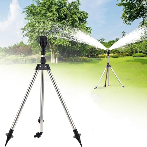 Aodejoy Dreibein Regner,Rotary Bewässerung Stativ Teleskop Unterstützung Sprinkler,Stehend Sprühnebel Bewässerungssystem,Garten Sprühsystem,Einstellbare Höhe,Nebel system für Garten,Freien,Rasen,Hof von Aodejoy