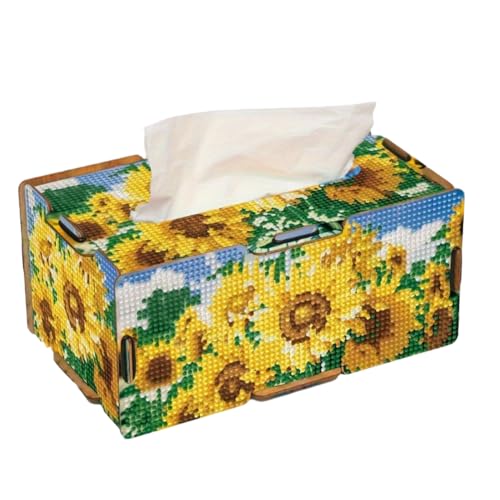 Aodejoy Kosmetiktücherbox Diamond Painting Taschentuchbox mit entnehmbarem Deckel, Holz Taschentuchspender für Schlafzimmer und Wohnbereich,Organizer für Papiertücher-Sonnenblume von Aodejoy