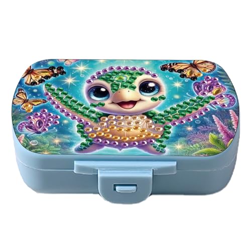 Aodejoy Tablettenbox, Diamond Painting Pillendose für Unterwegs 6 Fächer Handlicher Medikamentenbox Leicht Zu für Reise & Tägliches Gebrauch Öffnen Tablettendose 6 Tage-Schildkröte von Aodejoy