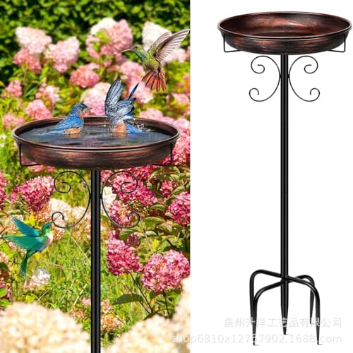 Aodejoy Vogeltränke Stehend Garten,Metall Vogeltränke Winterfest Vogelbad für Garten Stehend,Wassertränke,Gartendeko,Wasserschale Frostsicher Vogelfutterspender für Wildvögel Draußen Garten (Bronze) von Aodejoy