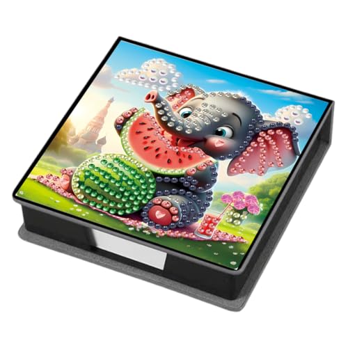Aodejoy Zettelbox PU Leder, Diamond Painting Zettelkasten, Notizzettel Halter eckig für Bürozubehör, Schreibtisch, Schule, Zuhause, Abschlussgeschenk-Elefanten-Wassermelone von Aodejoy