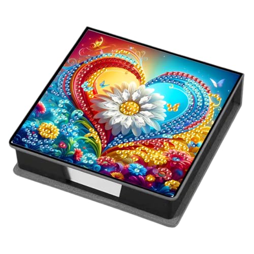 Aodejoy Zettelbox PU Leder, Diamond Painting Zettelkasten, Notizzettel Halter eckig für Bürozubehör, Schreibtisch, Schule, Zuhause, Abschlussgeschenk-Liebe Daisy von Aodejoy