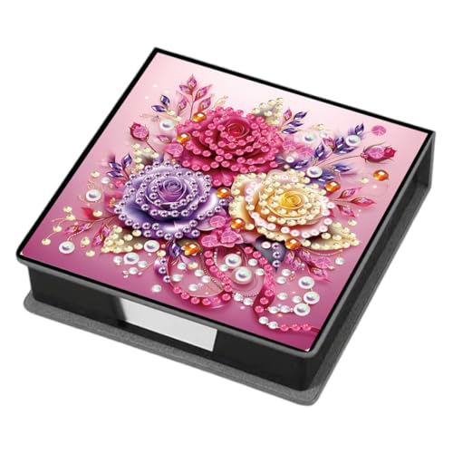 Aodejoy Zettelbox PU Leder, Diamond Painting Zettelkasten, Notizzettel Halter eckig für Bürozubehör, Schreibtisch, Schule, Zuhause, Abschlussgeschenk-Rose von Aodejoy