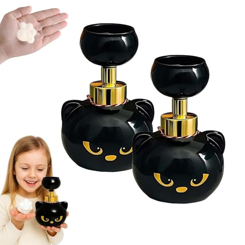 Cat Paw Soap Dispenser,2 Stück Niedlicher Schaumseifenspender mit Katzenpfote,süße Pumpflaschen for Schaumseifen in Form Einer Blume, Schwarze Pumpflasche Kätzchen-Schaum,erzeugt nachfüllbaren Schaum von Aodejoy