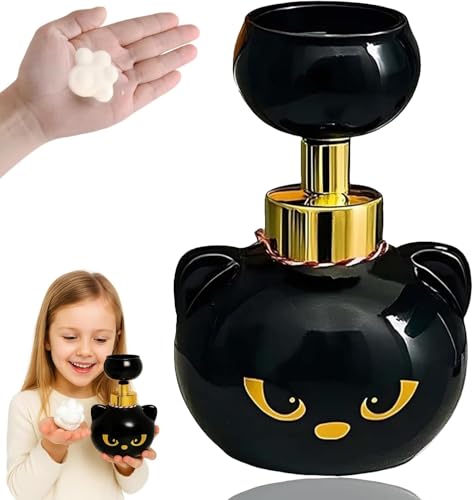 Cat Paw Soap Dispenser,Niedlicher Schaumseifenspender mit Katzenpfote,süße Pumpflaschen for Schaumseifen in Form Einer Blume, Schwarze Pumpflasche Kätzchen-Schaum,erzeugt nachfüllbaren Schaum-Schwarz von Aodejoy