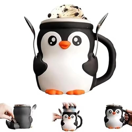 Cute Penguin Ice Cream Pint Holder,Niedlicher Eiscreme Pint Halter mit 2 Löffeln,473ml Anti-Freez Hände Eisbecher Mit Löffelschlitz,Geheimer Snackschublade,Wiederverwendbarer Eiscreme-Hülle (Schwarz) Cute Penguin Ice Cream Pint Holder,Niedlicher Eiscreme Pint Halter mit 2 Löffeln,473ml Anti-Freez Hände Eisbecher Mit Löffelschlitz,Geheimer Snackschublade,Wiederverwendbarer Eiscreme-Hülle (Schwarz) von Aodejoy
