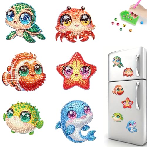 Diamond Painting Kühlschrankmagnete, 6 Stück Diamant Malerei Kühlschrankmagnet Aufkleber, DIY Diamond Painting Magnete Aufkleber für Kühlschrank Whiteboards, Pinnwand, Geschenk-Meerestier Diamond Painting Kühlschrankmagnete, 6 Stück Diamant Malerei Kühlschrankmagnet Aufkleber, DIY Diamond Painting Magnete Aufkleber für Kühlschrank Whiteboards, Pinnwand, Geschenk-Meerestier von Aodejoy