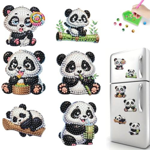 Diamond Painting Kühlschrankmagnete, 6 Stück Diamant Malerei Kühlschrankmagnet Aufkleber, DIY Diamond Painting Magnete Aufkleber für Kühlschrank Whiteboards, Pinnwand, Geschenk-Panda Diamond Painting Kühlschrankmagnete, 6 Stück Diamant Malerei Kühlschrankmagnet Aufkleber, DIY Diamond Painting Magnete Aufkleber für Kühlschrank Whiteboards, Pinnwand, Geschenk-Panda von Aodejoy