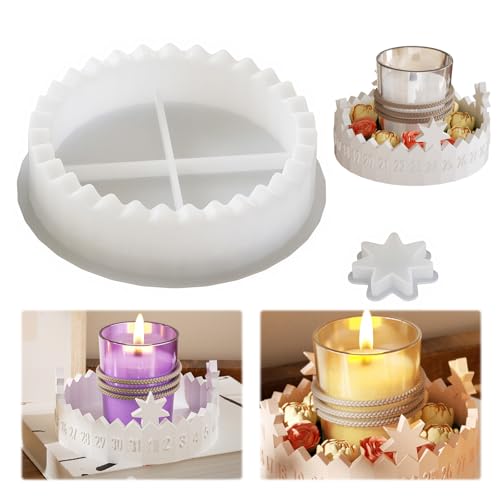 Gießformen Silikon Adventskalender,runden Glücksstern-Kerzenhalter Adventskalender-Countdown-Tablett,Gießformen Silikon Weihnachten,Weihnachts Silikonformen Stern Silikonform für Kerzen von Aodejoy