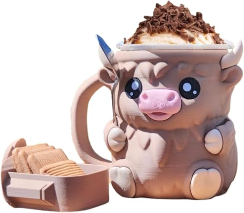 Highland Cow Ice Pint Holder,Niedlicher Eiscreme-Pint-Halter,Anti-Freeze Hände Eisbecher Mit Löffel Schlitz,Geheimer Snackschublade,Wiederverwendbarer,für Ben&Jerry's 473 ml,Geschenk Ohne Löffel von Aodejoy