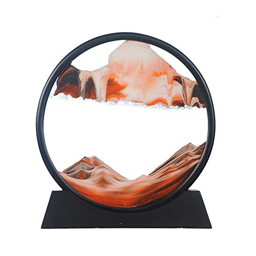 Aoderun Sandbilder Zum Drehen 3d Sanduhr Büro Deko Sand Rundes Glas Fließender Sand Rahmen Bewegliches Sandbild für Schreibtisch Sandmalerei für Erwachses (Orange,20cm) von Aoderun