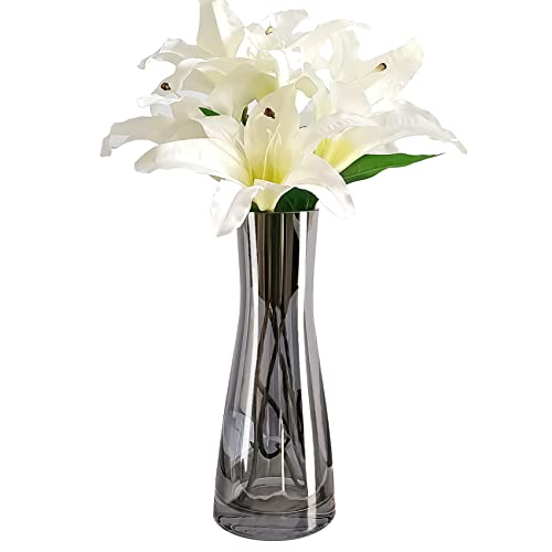 Aoderun Blumenvase Glas Vasen Deko Groß 26cm Hoch Kleine Vasen für Tischdeko Pampasgras Vase Grau für Eine Rose Hyazinthen von Aoderun