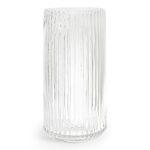 Aoderun Glas Blume Vase 10 Zoll gerippte Vase Riffelglas Vase für Wohnzimmer Esszimmer und Couchtisch Küche Büro Home Regal Hochzeit Party Dekor von Aoderun