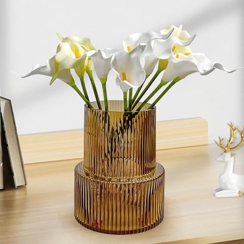 Aoderun Glasvase Vase für Blumen Gerippte Vase Moderne große Blumenvase für Wohnzimmer Esstisch Küche Büro Home Regal Hochzeit Party Dekor (Bernstein) von Aoderun