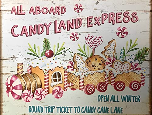 Candy Land Express rosa Weihnachtsschild Blechschilder Retro Wanddekoration Männerhöhle Home Pub Metall-Blechschild 15,2 x 20,3 cm von Aoevc