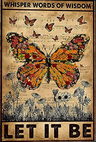 Hippie Retro Schmetterling Flüsternde Worte der Weisheit Retro Schmetterling Dekoration Hippie Dekoration Home Decor Wandkunst Blechschild Metallschild 40,6 x 30,5 cm von Aoevc