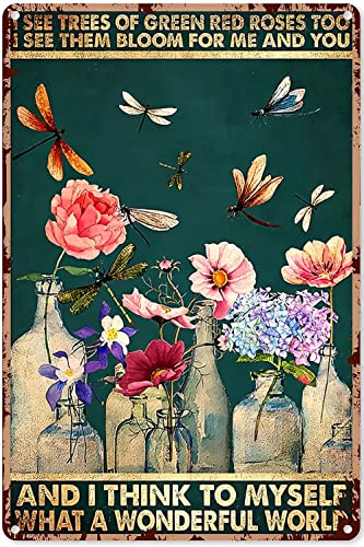 Libelle und ich denke an mich selbst, was eine wunderbare Welt Poster Vintage Blechschild Garten Metallschilder Liebhaber Geschenke Retro Wanddekoration Männerhöhle Zuhause Pub Metall-Blechschild 15,2 von Aoevc
