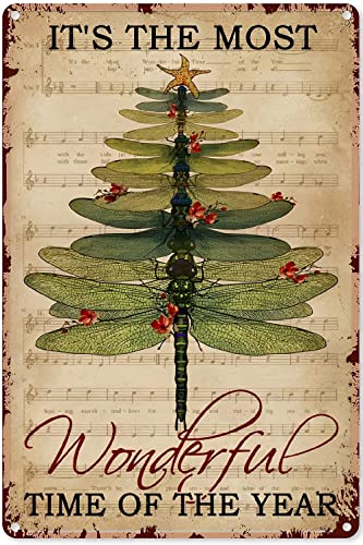 Musikblatt Libelle Most Wonderful Time Poster Vintage Blechschild Garten Metallschilder Liebhaber Geschenke für Zuhause Kaffee Wanddekoration Retro Bar Garage Metall-Blechschild 20,3 x 30,5 cm von Aoevc
