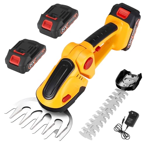 Aofesel Akku Heckenschere Mit Akku Und LadegeräT, 24V Akku Gartenschere, 2 in 1 Schnurlose Grasschere & Heckenschere, 2 24V 1500 mAh Wiederaufladbaren Li-Ion Akku, 2 Messer, für Garten Rasen von Aofesel