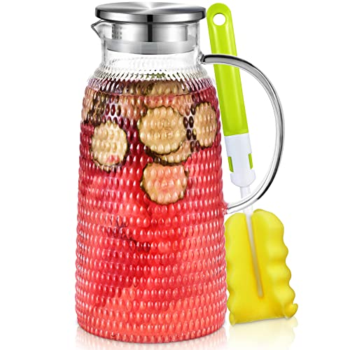 Glaskaraffe, Aofmee Wasserkaraffe 2.4 Liter, Glaskaraffe mit Deckel, Wasserkrug, Karaffe Glas mit Deckel, Wasserkaraffe Glas, Glaskanne, Tee Karaffe, Sangria Karaffe für hausgemachten Eistee und Saft von Aofmee