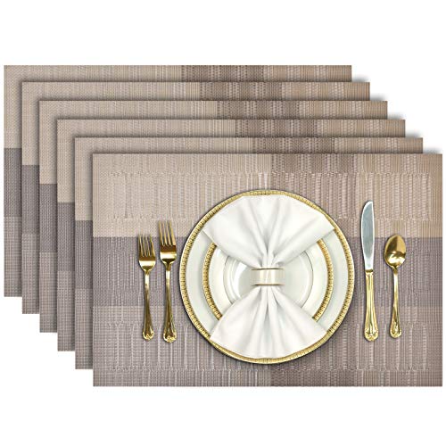 Aofmee Platzset, Tischsets Abwaschbar 6er Set, Platzdeckchen PVC rutschfest Hitzebeständig, Tisch-Set für Küche Speisetisch Abwischbar Tisch-Matten für Esstisch, Antifouling und Leicht zu Reinigen von Aofmee