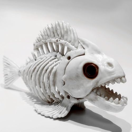 Aoguaro Skelett Fisch Halloween Dekor Modell, Kunststoff Tier Karpfen Schädel Fisch Knochen Kunst Ornamente für Zuhause Wohnzimmer Schlafzimmer Büro Schreibtisch Top Party Spukhaus Bar von Aoguaro