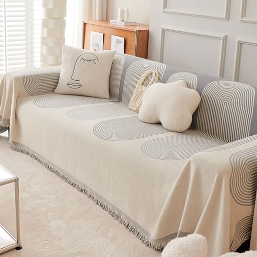 Aoguni Double Sided Chenille Sofa Cover, Chenille Double-Sided Sofa Towel, Chenille Couch Cover Blanket, Universal Magic Sofa Cover, Multi-Purpose Tassel Couch Cushion Towel (Grey,180 * 300cm) von Aoguni