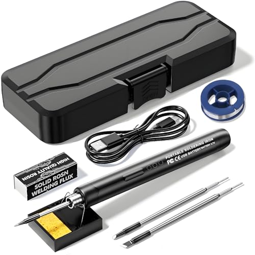 Aohcae Akku Lötkolben Set, USB Akku Lötkolben mit LCD, Temperatur Einstellbare 330 ℃-450 ℃, 3 Lötspitzen, Lötdraht, Lötkolben, Lötpaste, Professionelles Sicheres Komplettes Lötkolben von Aohcae