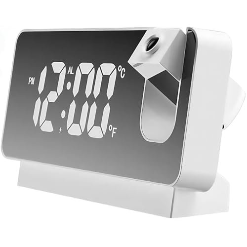 Aohcae Digitaler Wecker mit Projektion, Projektionswecker mit um 180° Drehbarem, Temperatur, Große Anzeige, 12/24 H, Snooze, Spiegel Uhr LED für Schreibtisch Wand Decken Uhr von Aohcae