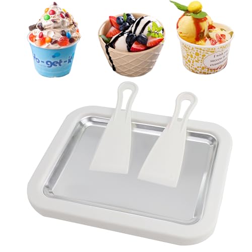 Aohcae Ice Rolls Maschine, Eisplatte zum Eis Machen mit 2 Spateln Edelstahl Eiscreme Roller Maker DIY Ice Cream Rolls Maker für Gefrorener Joghurt Eiscreme Gelato von Aohcae