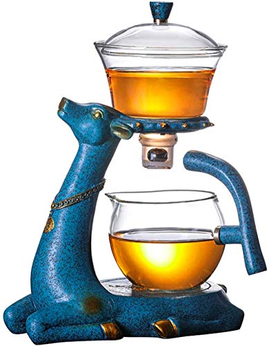 Aoheuo Kungfu Glas Teeservice Set mit Heizung Magnetische Wasserableitung Drehbare Abdeckung Schüssel Faule Halbautomatische Glas Teekanne (Blau-Ohne Tasse) von Aoheuo
