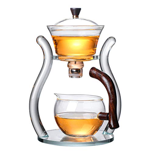 Aoheuo Lazy Kungfu Glas Tee Set Magnetische Wasserableitung Drehbare Abdeckung Schüssel Halbautomatische Glas Teekanne Anzug (Kristallglas Teekanne) von Aoheuo