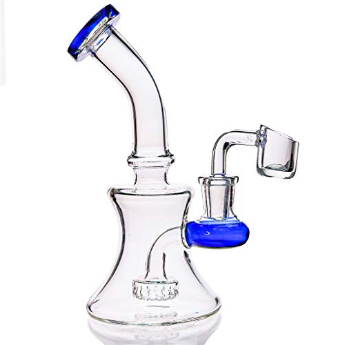 Aoheuo Mini Glas Wasserpfeifen 6 Zoll Recycler Dab Rigs Rauchrohr Perkolator Glas Bong mit 14mm Banger Nagel (Blue) von Aoheuo