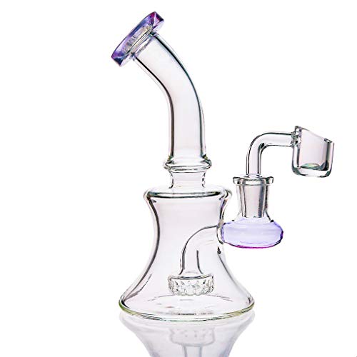 Aoheuo Mini Glas Wasserpfeifen 6 Zoll Recycler Dab Rigs Rauchrohr Perkolator Glas Bong mit 14mm Banger Nagel (Purple) von Aoheuo