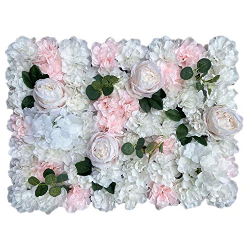 Aohuada 12x Künstliche Blumenwand Kunstblumen Rosenwand Deko Hintergrund Fotografie Hochzeit Straße DIY, 40 x 60 cm (Weiß Dahlie + Hellrosa Rosen-Yugaye) von Aohuada