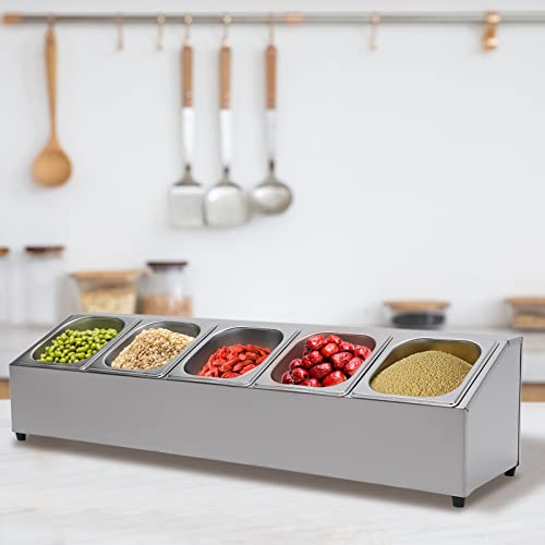 Aohuada GN Aufsatzbord Gastronorm, 5 Edelstahl Behälter Gestell, Kapazität Ausgestattet Über 2L 86 * 22.5 * 22cm (Spülmaschinenfest, inkl. 5 1/6 Behälter mit 5 passenden Deckeln) von Aohuada
