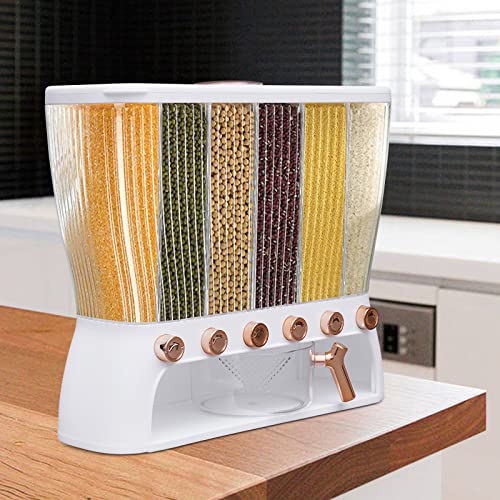 Aohuada Modern Trockenfutter Müslispender,Getreidespender,ffür Küche mit Deckel Müslispender,6 Unterteilungen Reisspender,Lebensmittelspender 10 Kg,Küchenorganisation,Frischhaltedosen von Aohuada